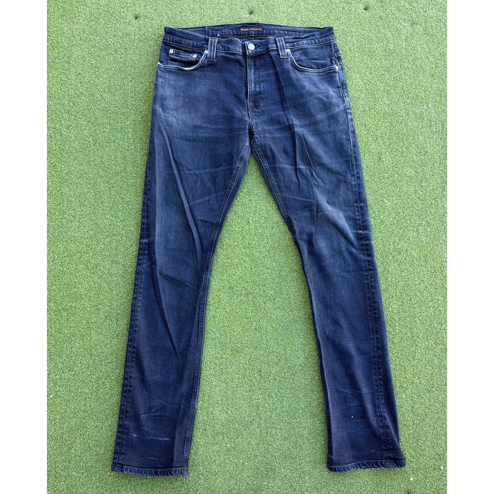 Nudie Jeans Tube Tom 'Black Black' Organic Cotton Italy Jeans 34/34 REPAIRED